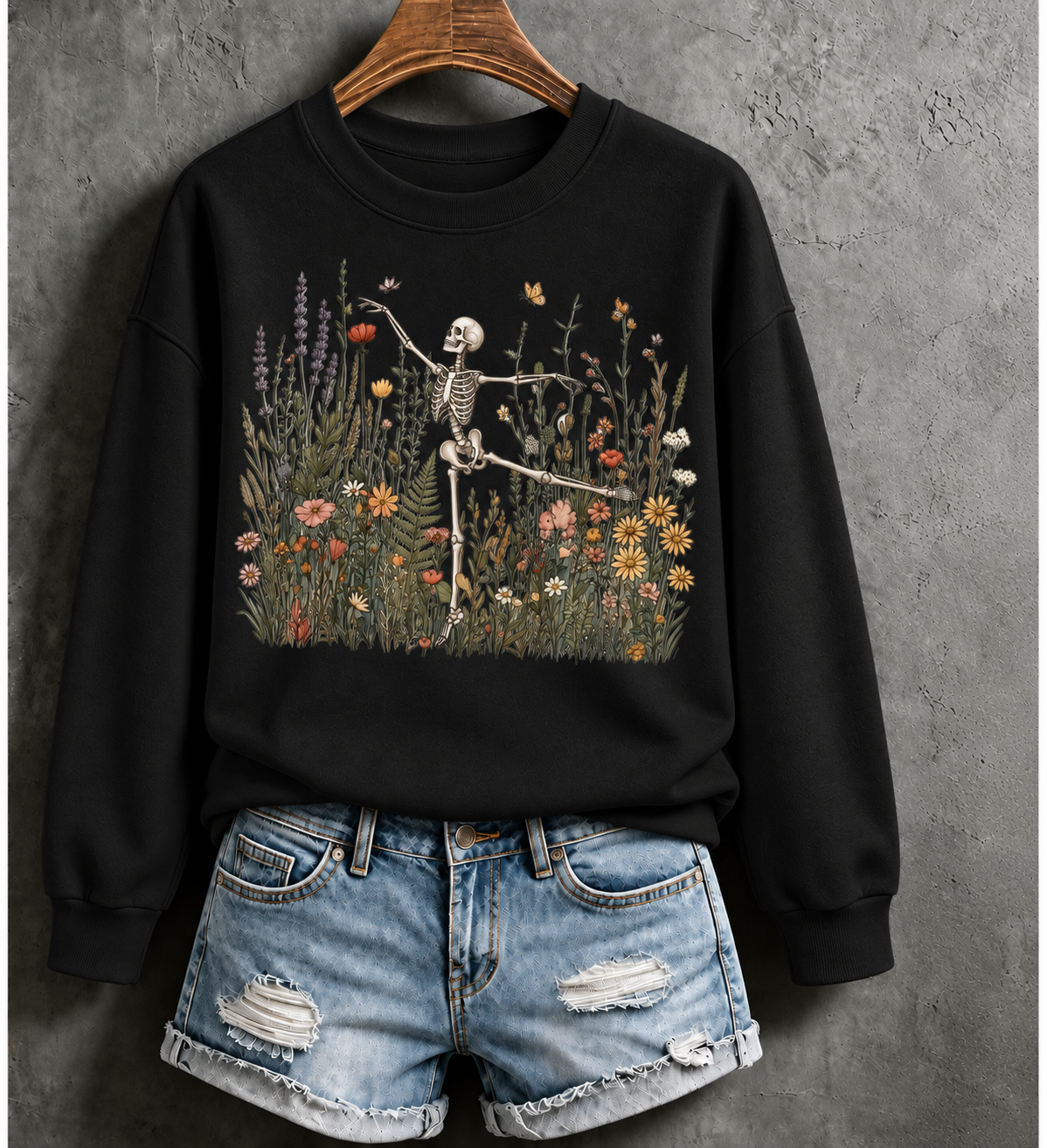 Dancing Skeleton Wildflower Print Sweatshirt