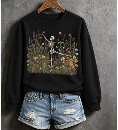 Dancing Skeleton Wildflower Print Sweatshirt