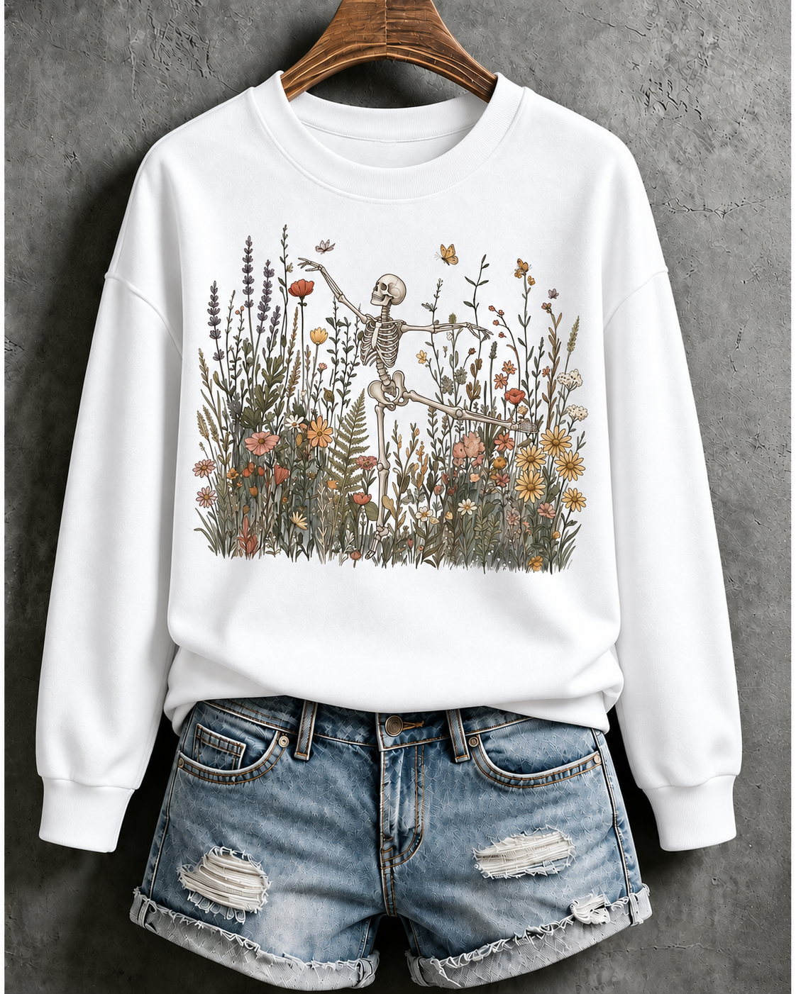 Dancing Skeleton Wildflower Print Sweatshirt
