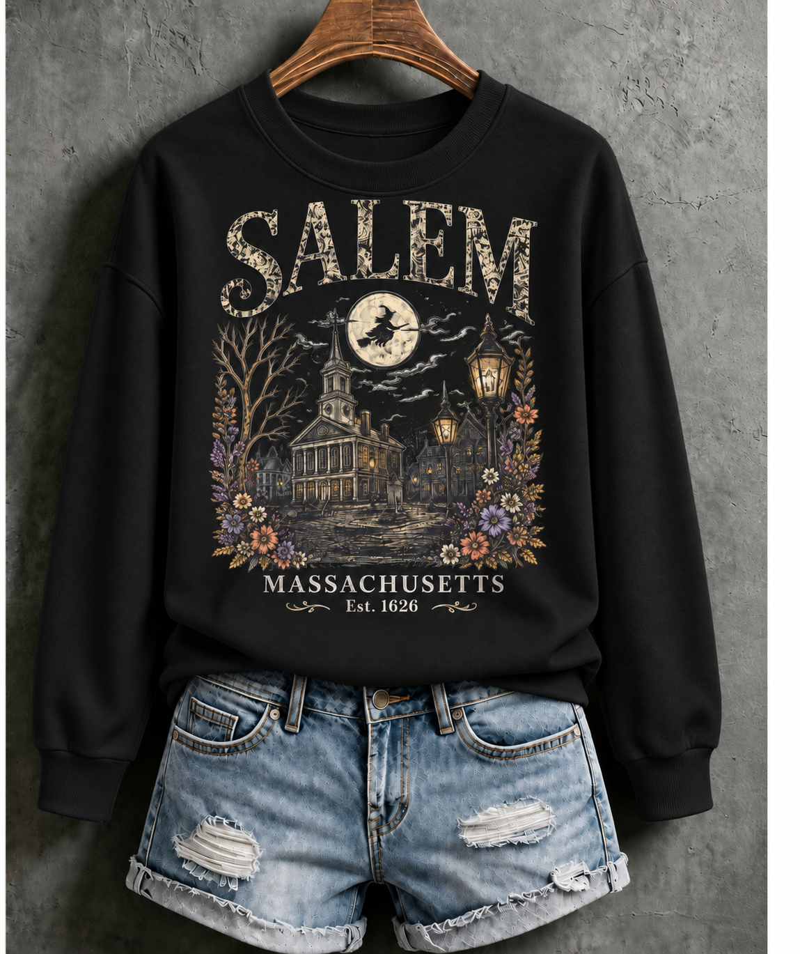 Salem Massachusetts Witch Print Sweatshirt