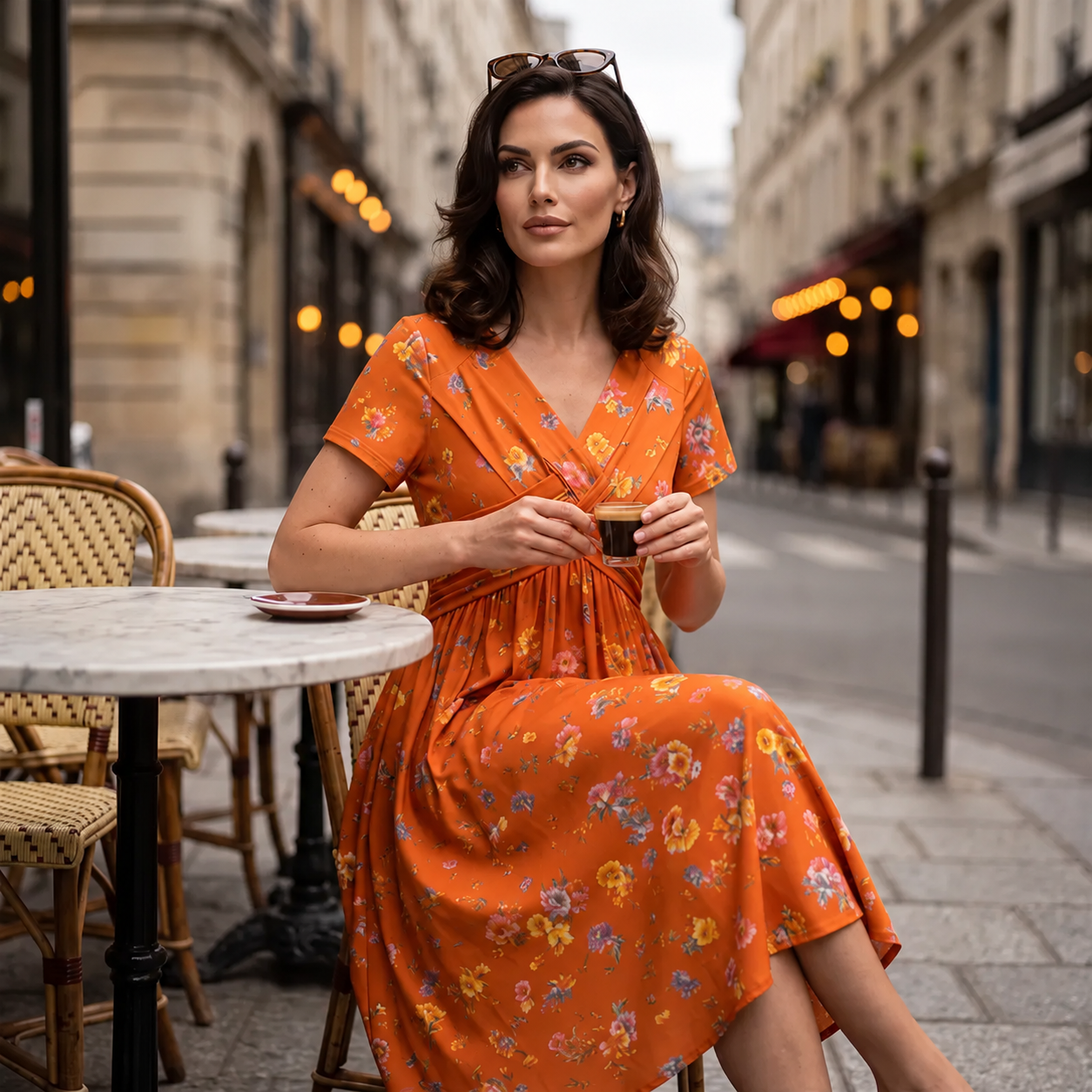 Women's V-Neck Floral Print Dress with Twist Waist