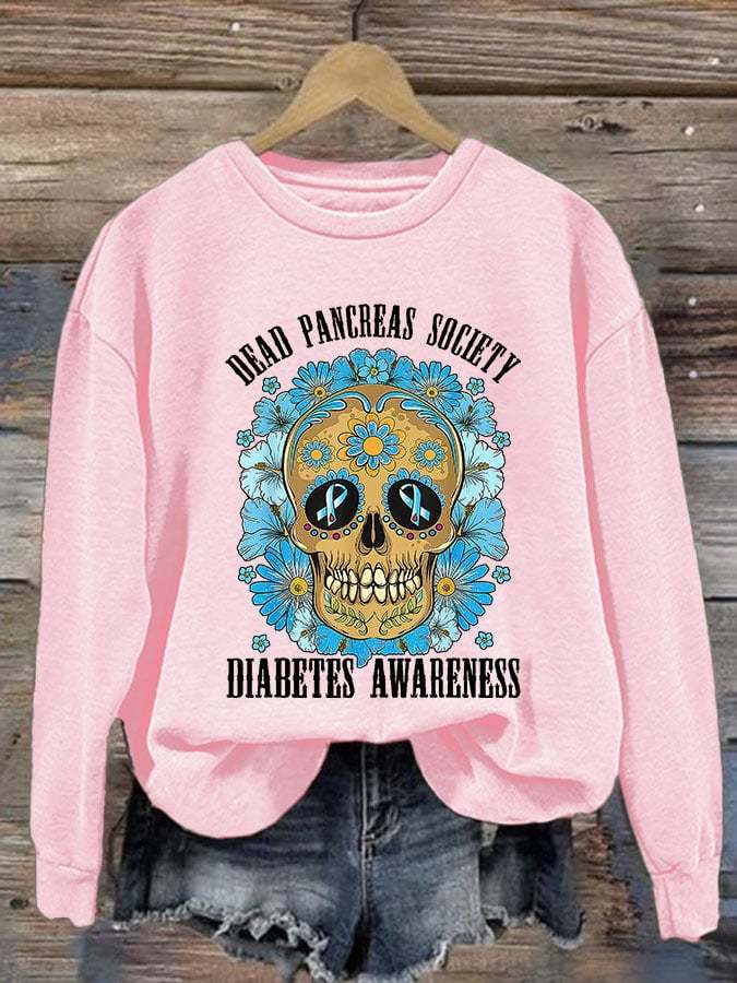 Women's Casual Diabetes Awareness Printed Long Sleeve Sweatshirt