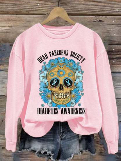 Women's Casual Diabetes Awareness Printed Long Sleeve Sweatshirt