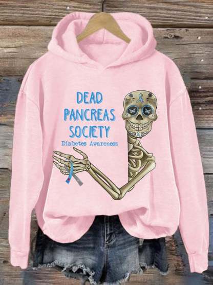 Women'S Retro Dead Pancreas Society Diabetes Awareness Printed Hoodie
