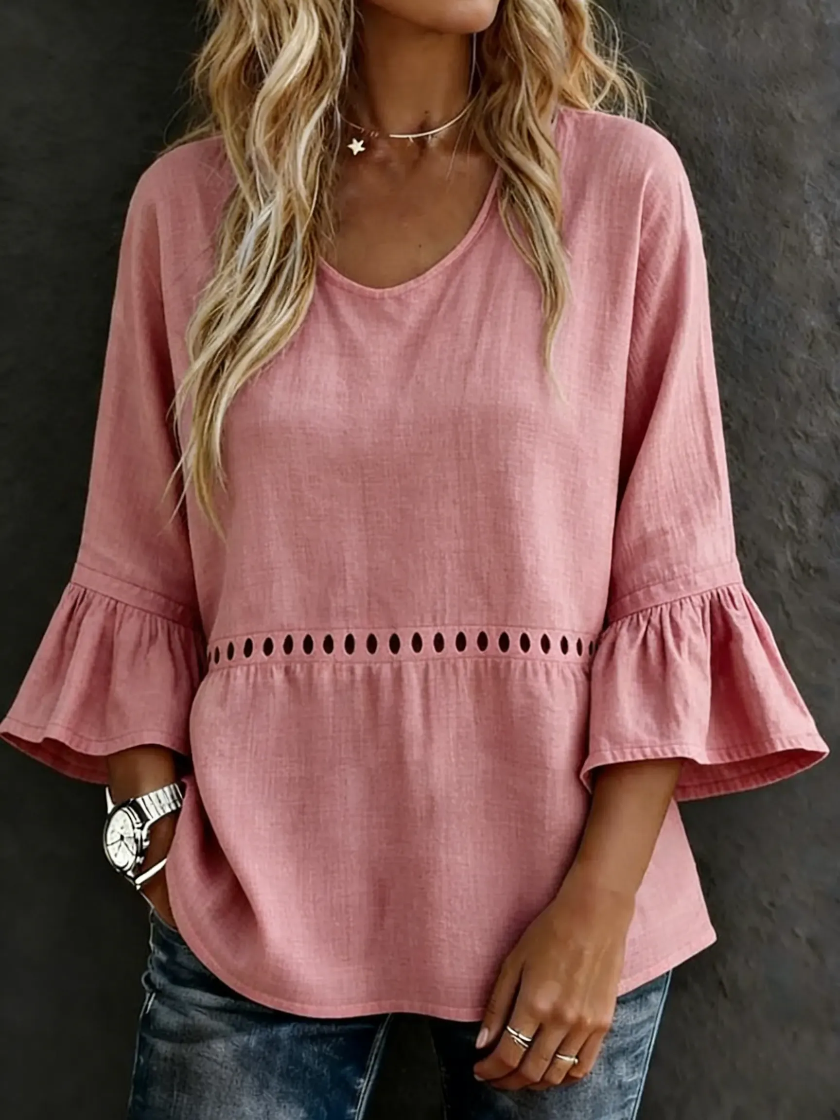 Women's Casual Solid Color Art Prints Cotton Shirt