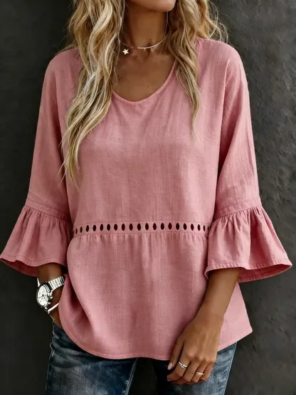 Women's Casual Solid Color Art Prints Cotton Shirt