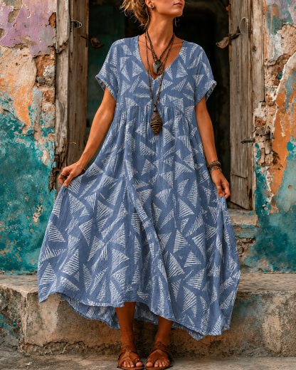 Casual Vacation Retro Geometric Print Maxi Dress