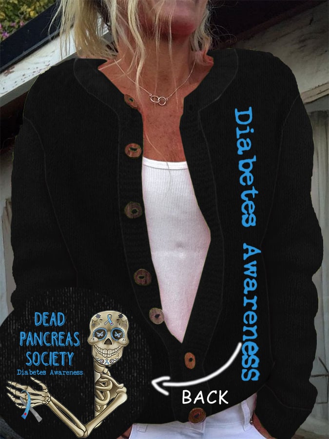Women'S Retro Dead Pancreas Society Diabetes Awareness Comfort Knitted Cardigan