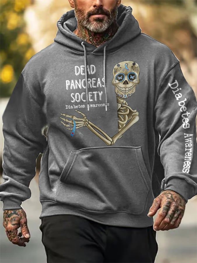 Men's Retro Diabetes Awareness Dead Pancreas Society Print Hoodie