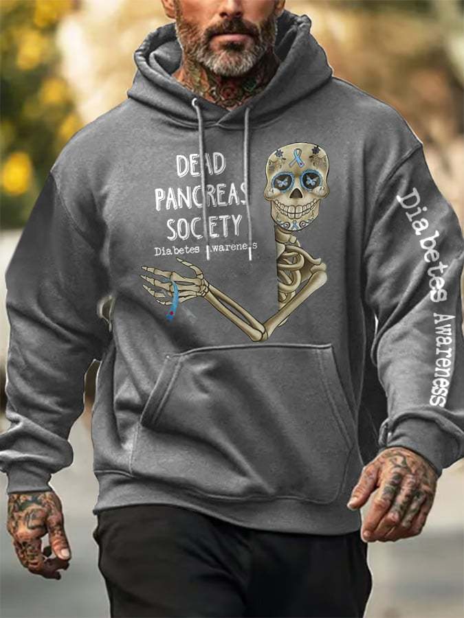 Men's Retro Diabetes Awareness Dead Pancreas Society Print Hoodie
