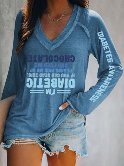 Women'S Retro Funny Diabetic Upside Down Diabetics Diabetes Awareness Printed T-Shirt