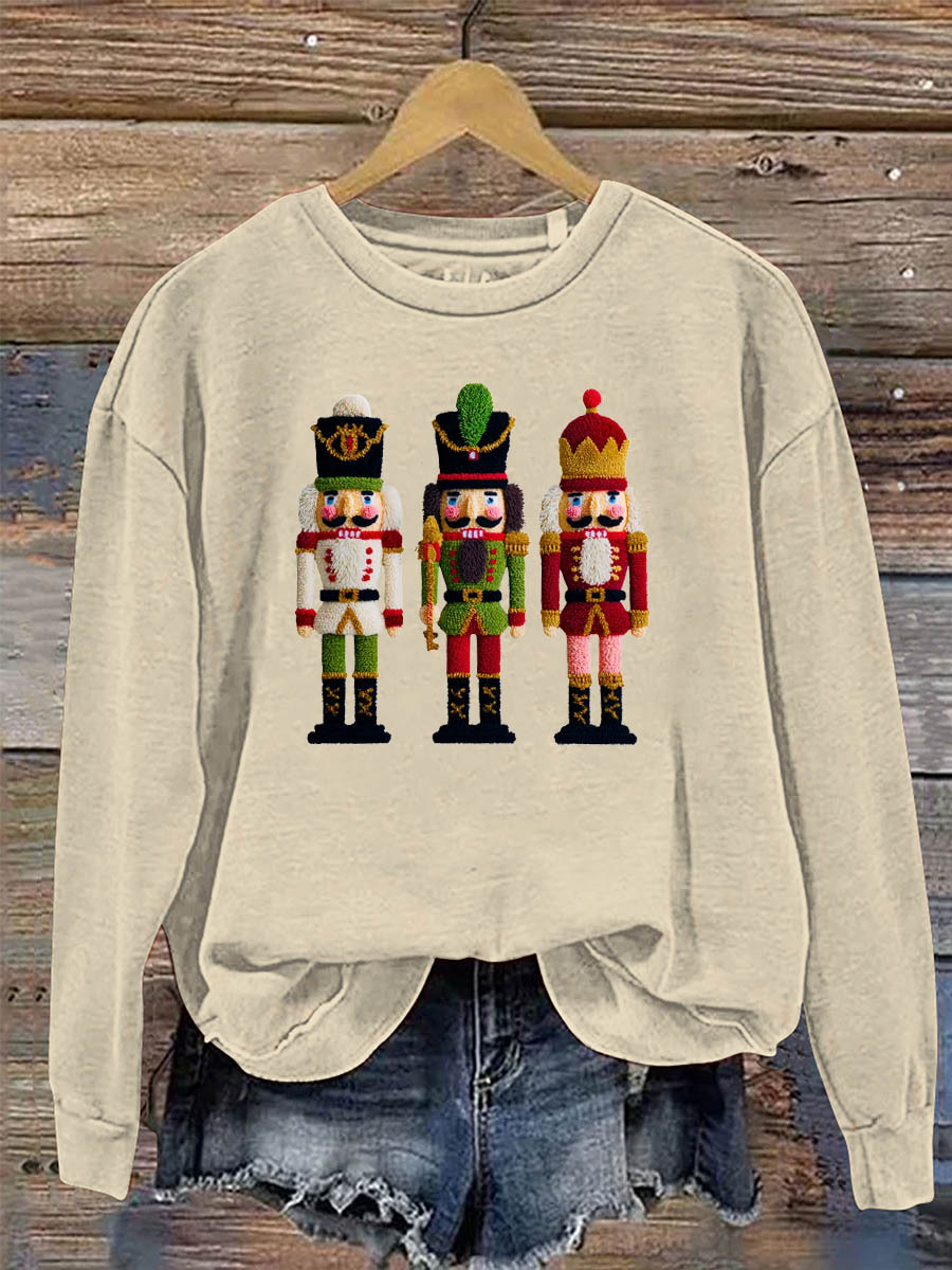 Women's Christmas Nutcracker 3D Knitting Crochet Pattern Neck Sweatshirt