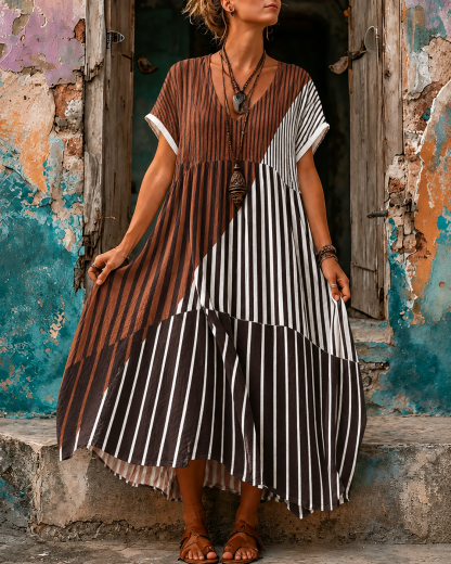 Casual Vacation Retro Geometric Print Maxi Dress
