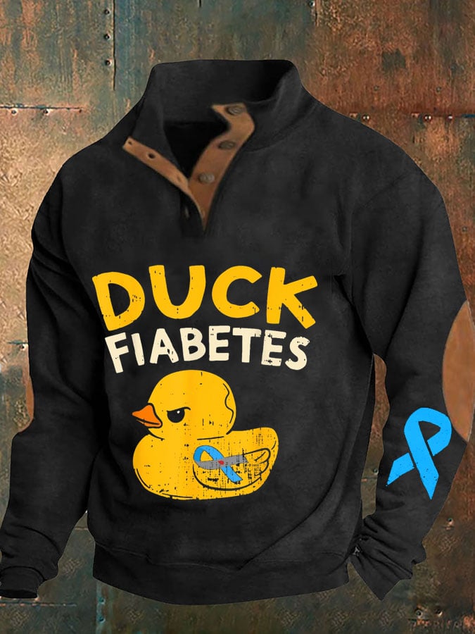 Men's Funny Diabetes Awareness I Duck Fiabetes I Cool Rubber Duck Print Button Casual Long Sleeve Sweatshirt