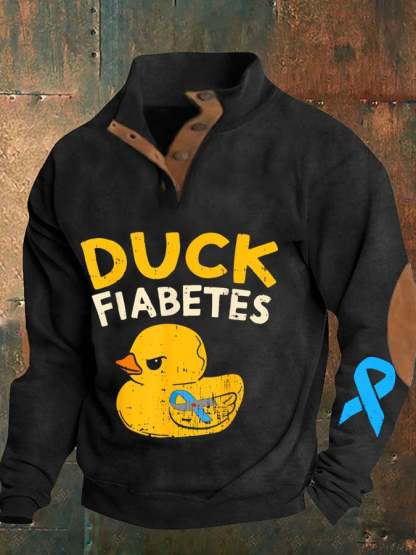 Men's Funny Diabetes Awareness I Duck Fiabetes I Cool Rubber Duck Print Button Casual Long Sleeve Sweatshirt