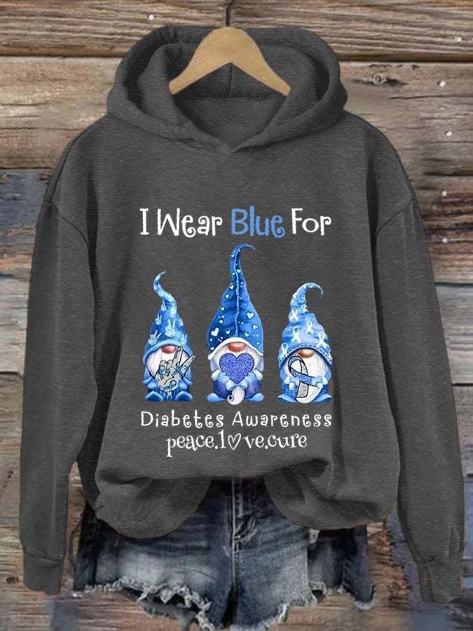 Women's I Wear Blue For Diabetes Awareness Gnomes Hoodie