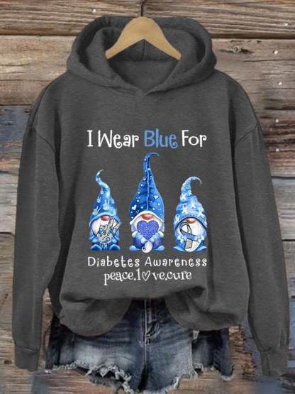 Women's I Wear Blue For Diabetes Awareness Gnomes Hoodie