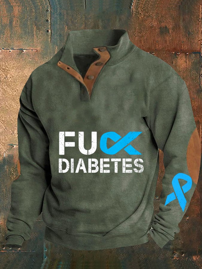 Men's Diabetes Awareness Print Button Casual Long Sleeve Sweatshirt