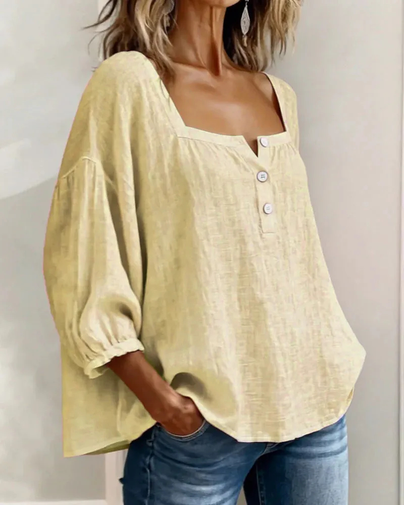 Pink Square-Neck Half-Button Shirt