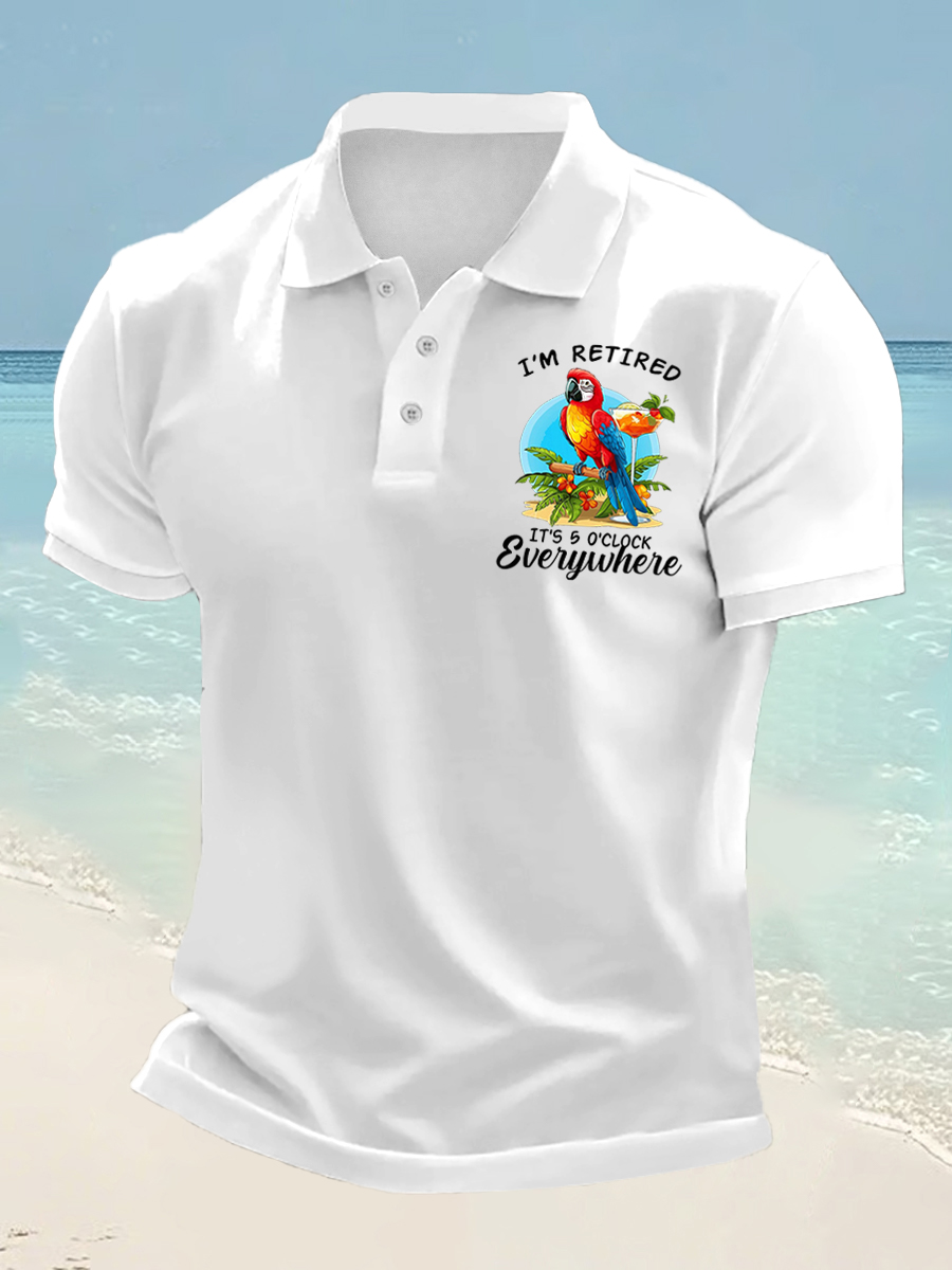 Men's I‘m Retired It‘s 5 O'clock Somewhere Parrot Print Casual Top