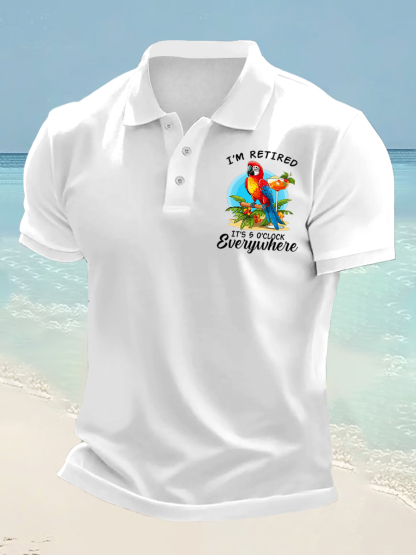 Men's I‘m Retired It‘s 5 O'clock Somewhere Parrot Print Casual Top