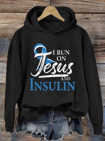 Women's I Run On Jesus And Insulin Printed Casual Hoodie