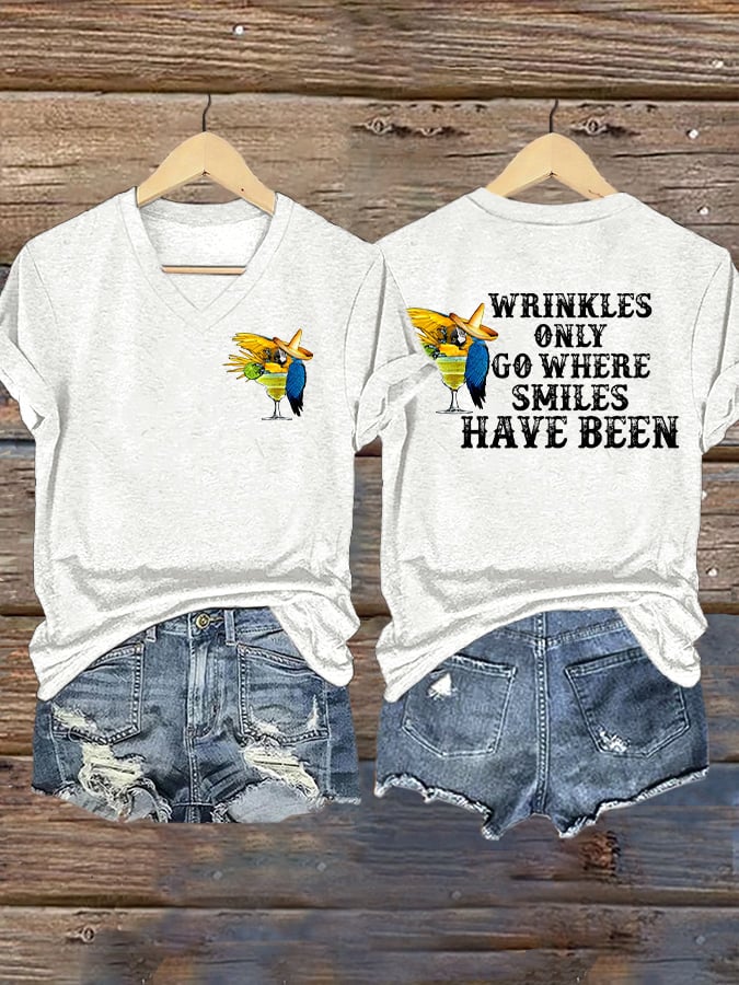Women's Retro  Wrinkles Only Go Where Smiles Have Been Print T-Shirt