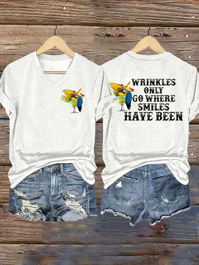 Women's Retro  Wrinkles Only Go Where Smiles Have Been Print T-Shirt