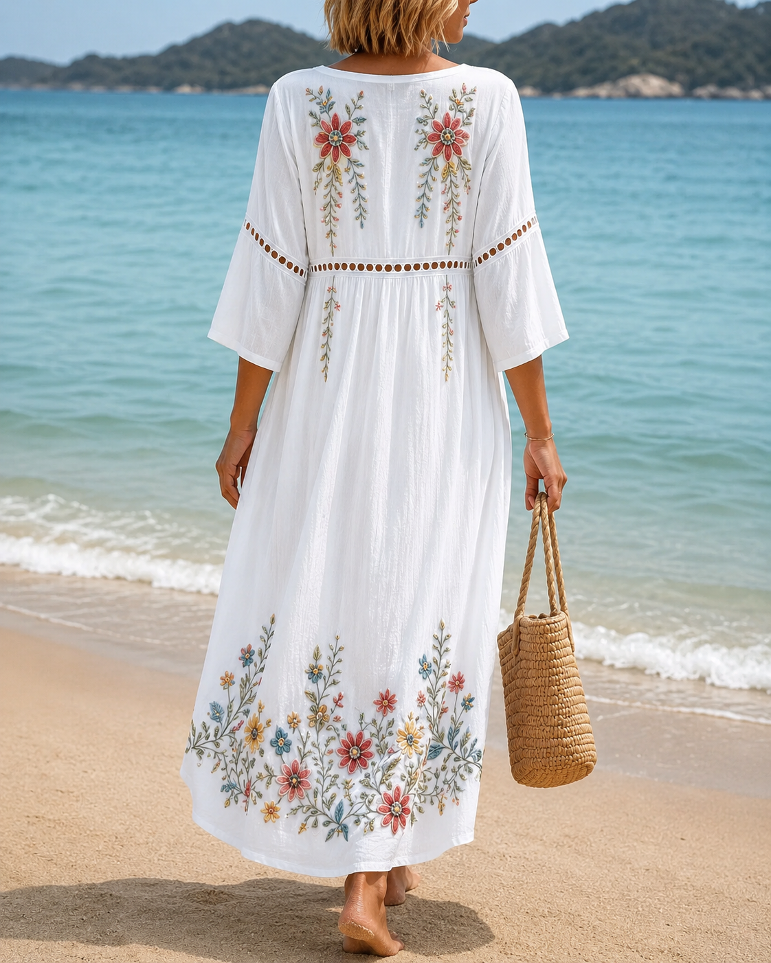 Women's Vacation Linen Boho Floral Print V-Neck Short Sleeve Maxi Dress