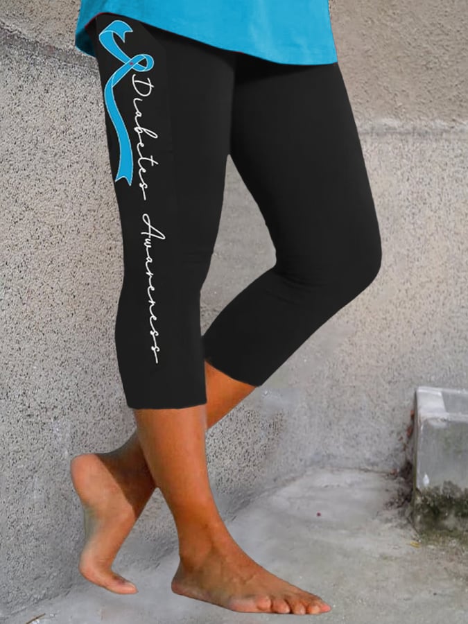 Women's Diabetes Awareness Ribbon Print Casual Leggings