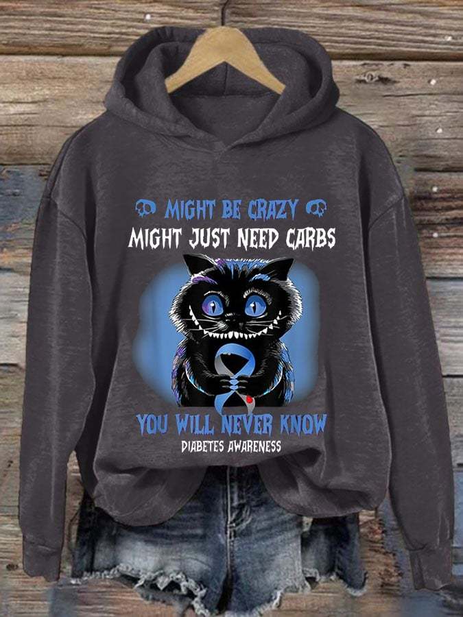 Women's Diabetes Awareness Print Casual Hoodie