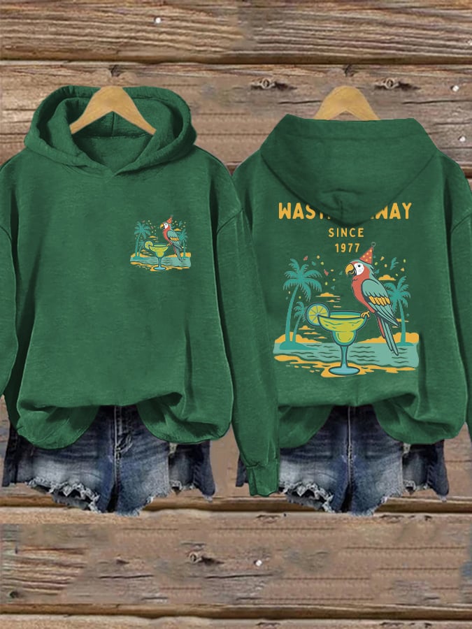 Retro Parrot Margarita Wasting Away Since 1977 Print Hoodie