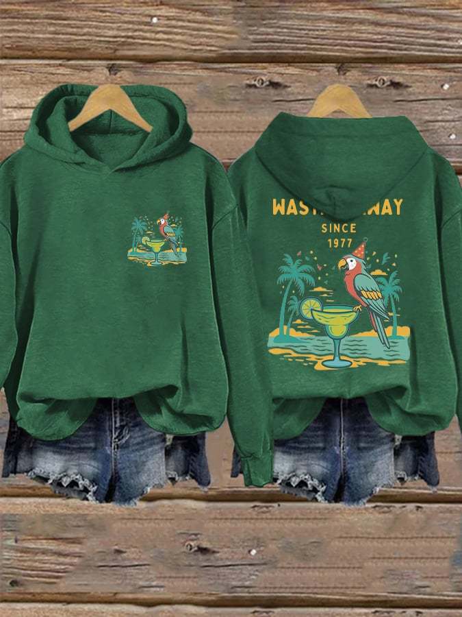 Retro Parrot Margarita Wasting Away Since 1977 Print Hoodie