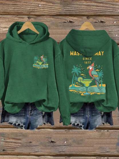 Retro Parrot Margarita Wasting Away Since 1977 Print Hoodie