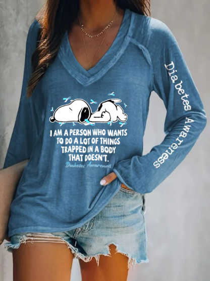 V-Neck Diabetes i im a person  Long Sleeve T-Shirt