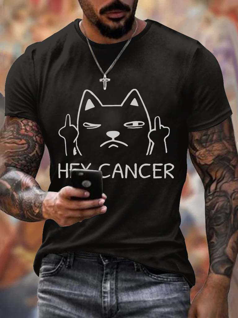 Men's Casual Hey Cancer Fuck You Based Corgi Print T Shirt