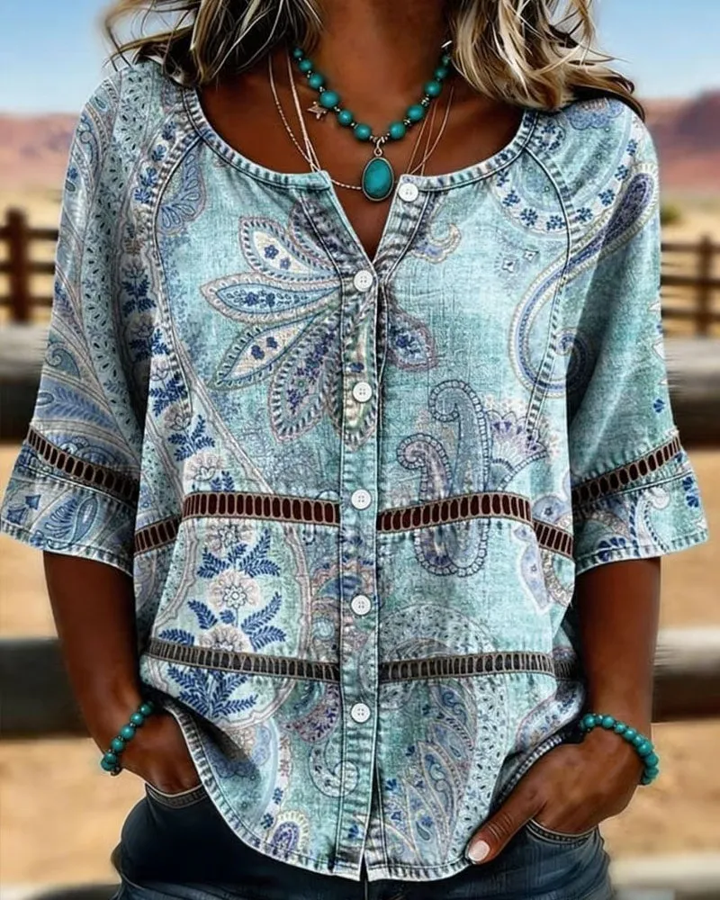 Paisley Print Three-Quarter Sleeve Shirt