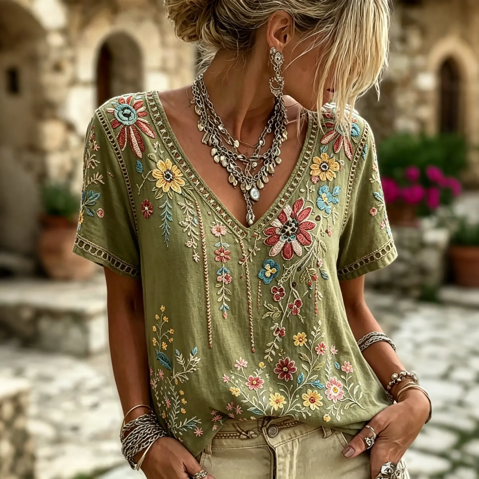 Boho Foral Retro Print Top