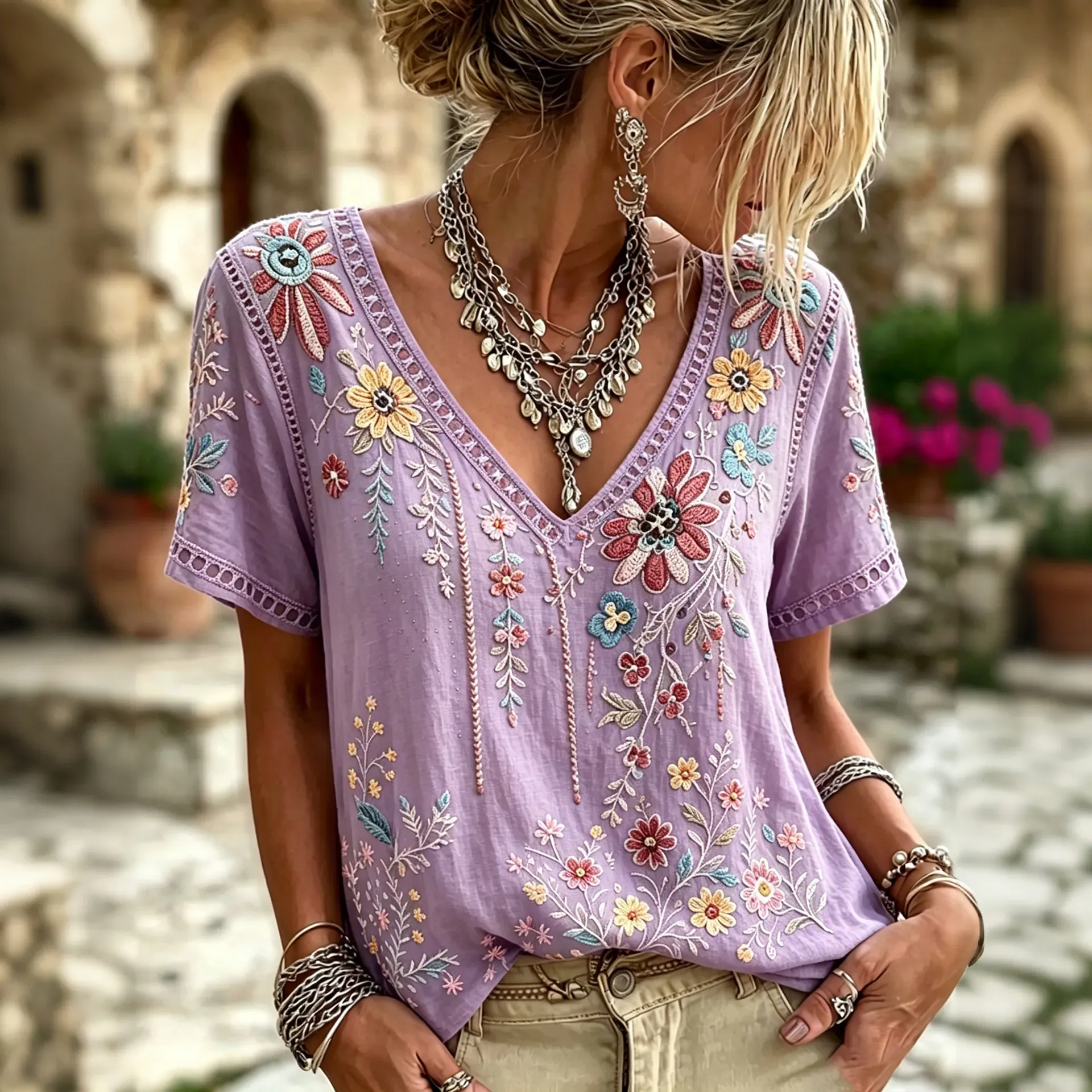 Boho Foral Retro Print Top