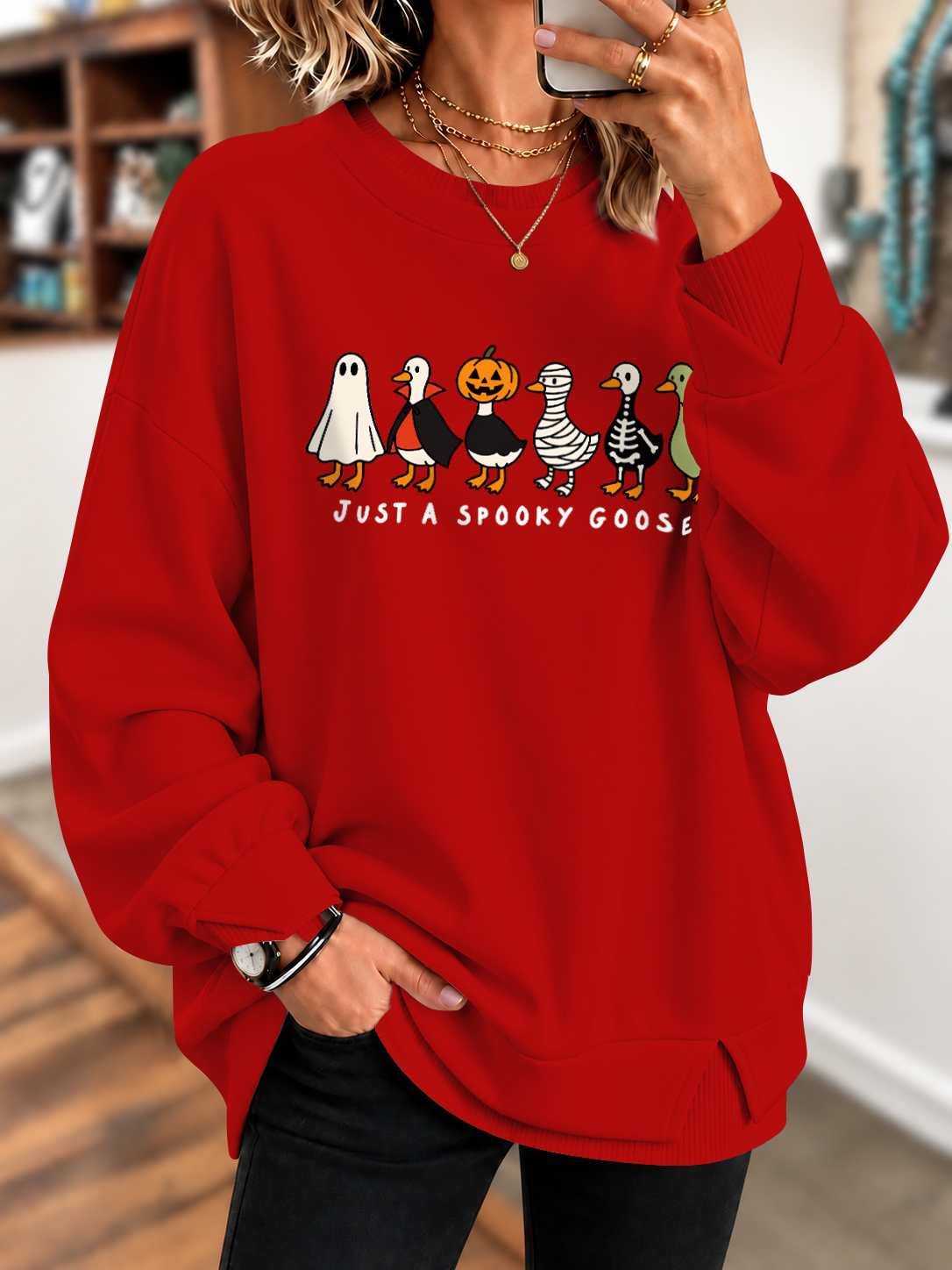 Just Spooky Goose Pattern Printed Sweatshirt