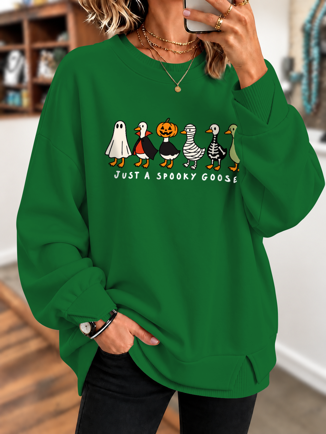 Just Spooky Goose Pattern Printed Sweatshirt