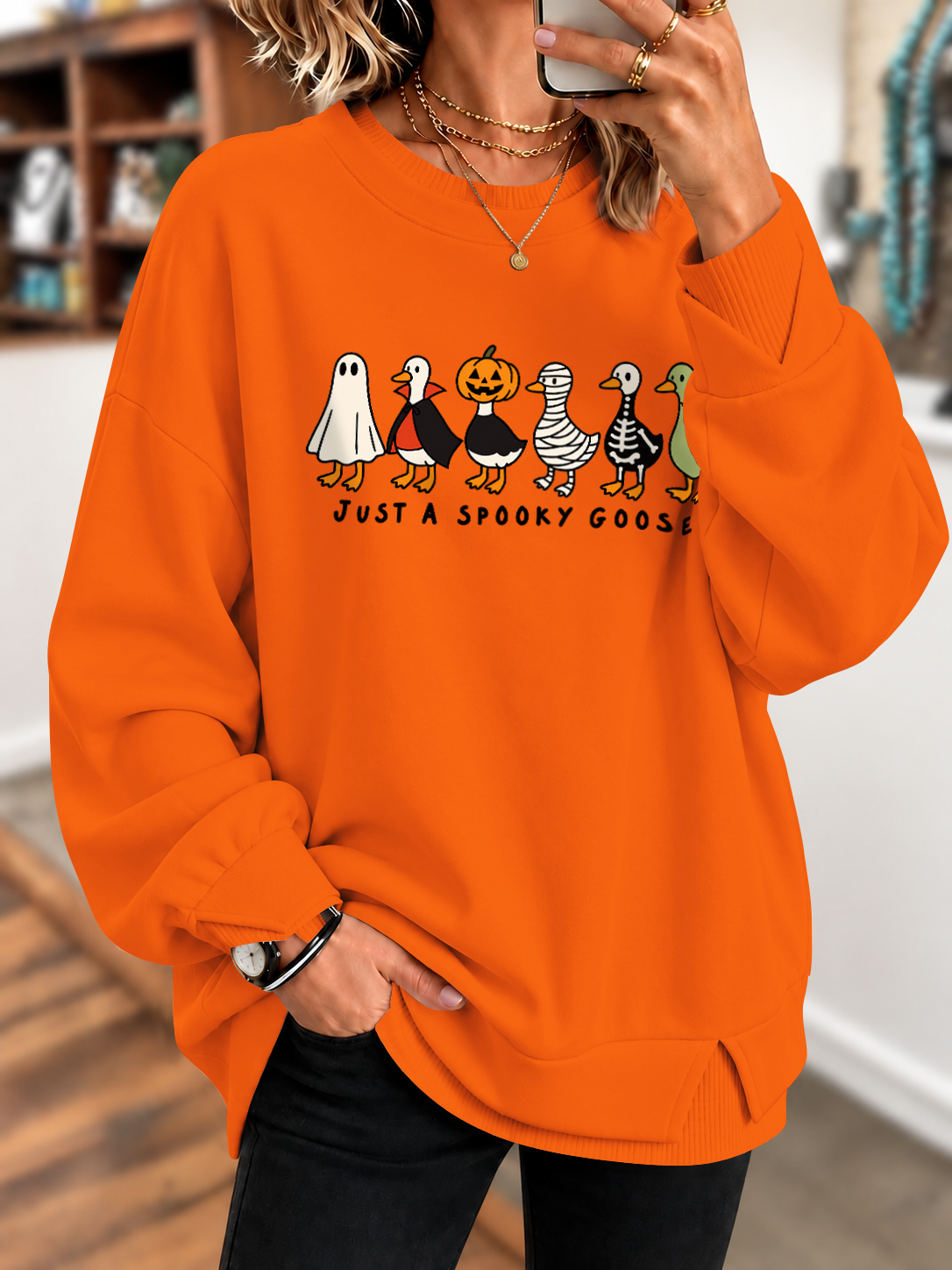 Just Spooky Goose Pattern Printed Sweatshirt