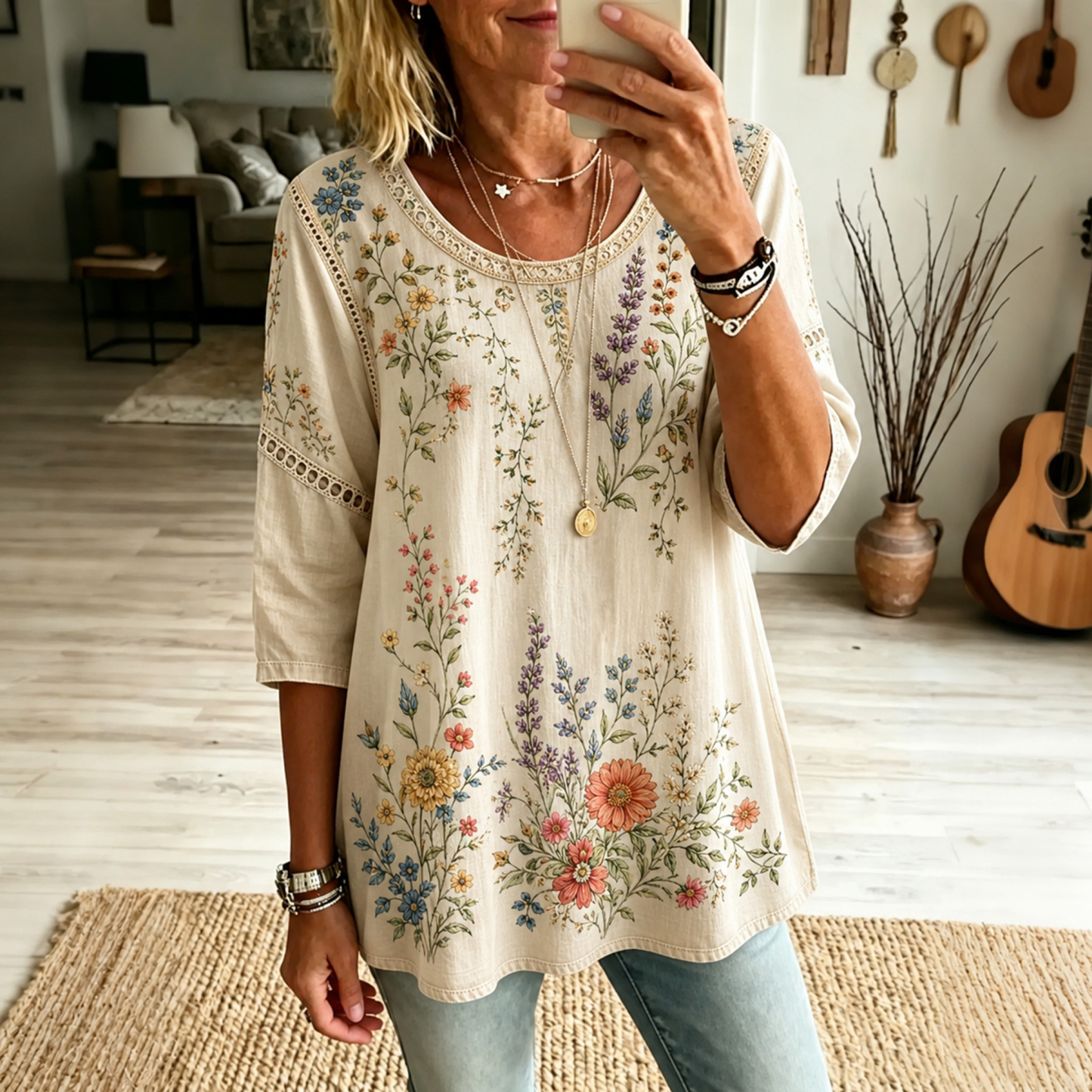 Retro Boho Forlal Print Blouse