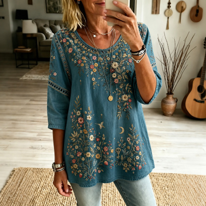 Women's Vintage Foral Print Blouse