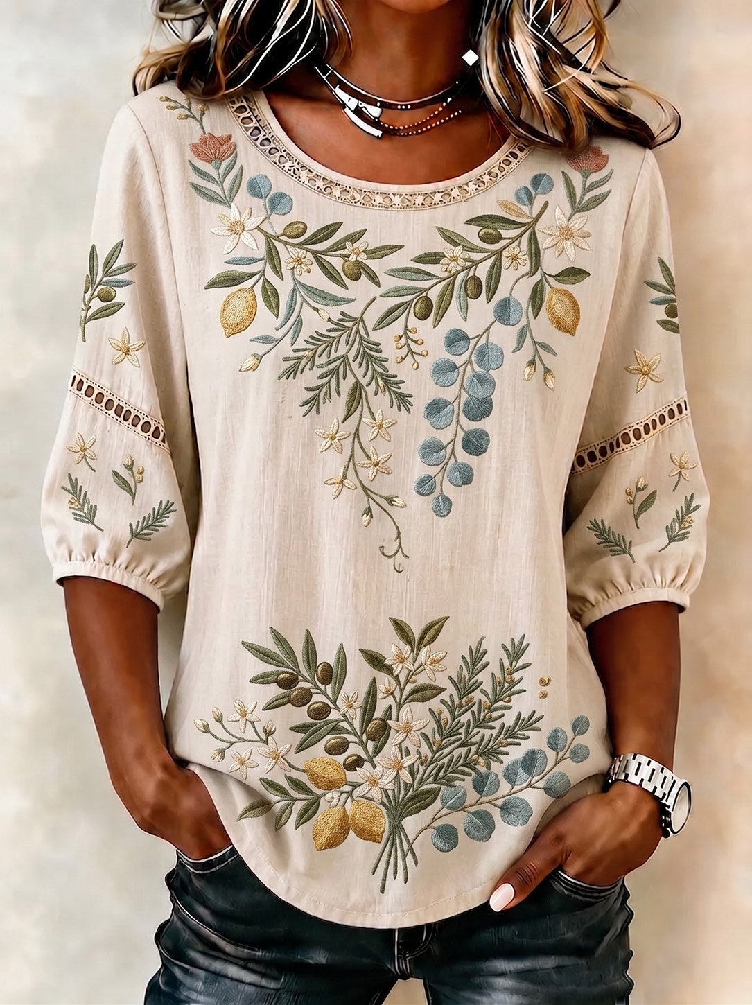 Women's Retro Foral Print Blouse