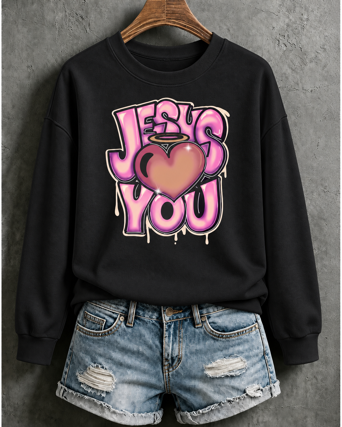 Jesus Love You Graffiti Christian Vintage Print Sweatshirt