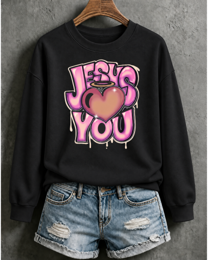 Jesus Love You Graffiti Christian Vintage Print Sweatshirt