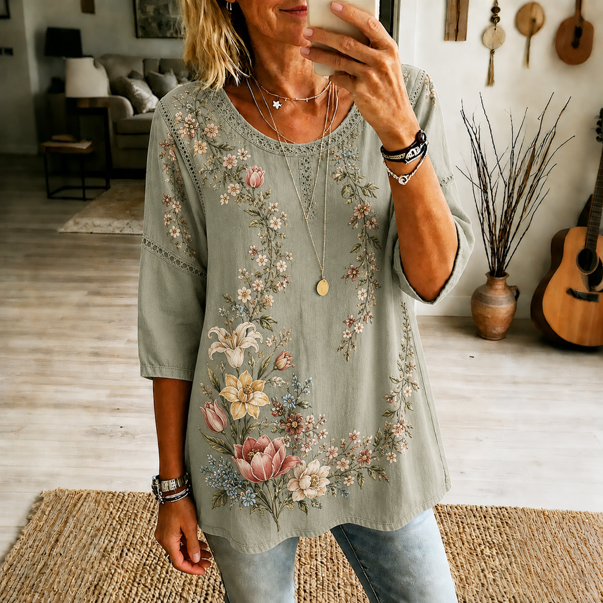 Retro Boho Forlal Print Blouse