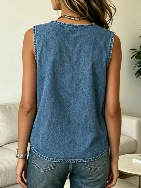Women's Denim Casual Button-down Tank Top