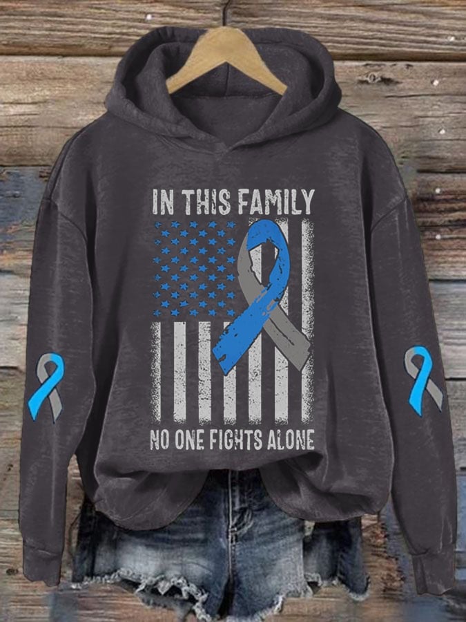 Women's In This Family No One Fight Alone Diabetes Awareness Print Casual Hoodie